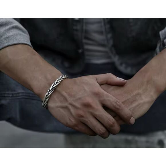 NEW Solid‎ Unisex Braided 925 Sterling Silver Cuff Bracelet, Adjustable 5.9cm - Picture 14 of 16